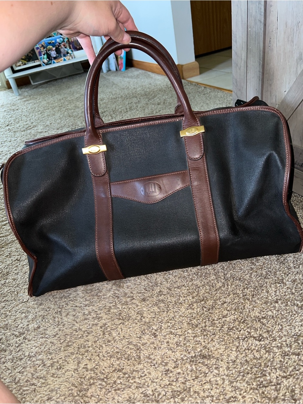 Dunhill Black and Brown Leather-Trim Duffel Bag